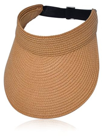 SSKHE Sombrero de verano con visera de paja, sombrero de ala ancha para mujer, visera de playa, sombrero de viaje, plegable, enrollable, visera de verano, protección UV, para exteriores, color caqui,