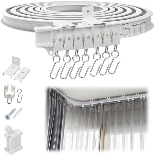 SWTYExt Vorhangschiene Deckenmontage 5m Gardinenschiene Deckenmontage Curtain Rail Deckenschiene Vorhang Flexible Gardinenschiene Vorhang Schiene für Wohnmobile Duschecke Erkerfenster RV Raumteiler