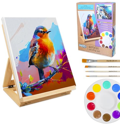 abeec Acrylic Painting Set with Easel and Canvas | Complete 18 Colour Paint Kit with Brushes and Palette | Creative Art Supplies for Kids, Teens and Adults | Versatile Home, School and Craft Use