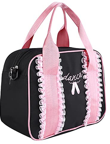 Tanz-Ballett-Tasche, einzelne Schulter-Sport-Reißverschlusstasche, Tragetasche, 30 x 12 x 22 cm, bestickte Tragetasche, Ballett-Tanz-Rucksack für Tanzzubehör (Schwarz)
