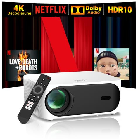 Eeenfy Beamer 4K Heimkino【Netflix Offiziell & Dolby Audio】 Smart Beamer mit 600ANSI, Native 1080P, E-Fokus & ±50° 4D/4P Trapezkorrektur, Handy Projektor Portable WiFi6 Bluetooth für Outdoor/Heimkino