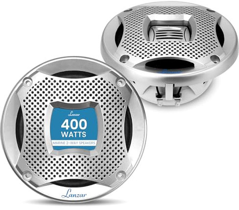 Lanzar Altavoces marinos de 2 vías de 5.25 pulgadas, altavoces de barco y UTV resistentes al agua de 400 W, cono de polipropileno, tweeter de cúpula, impedancia de 4 ohmios, incluye parrillas, junta