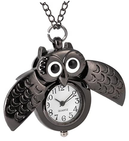 JEWEDECO 1stück Retro Eulen-taschenuhr Kreative Vintage Uhr Mit Kette Für Damen Und Herren Eulenform Als Für Familie Und Freunde Schwarz