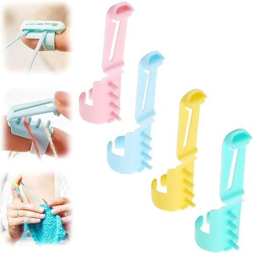 NJCXOLA 4 PCS Anelli Ditale per Maglieria e Uncinetto Regolabili, con Guida Filo Plastica per Artigianato Fai da Te