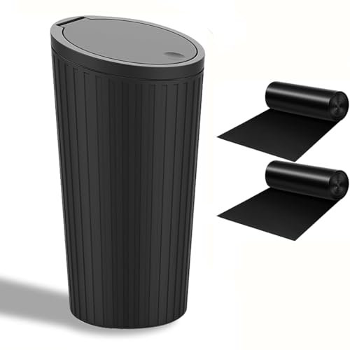 YOYEAH Cubo de basura para coche, a prueba de olores, para el interior del coche, con tapa desplegable y 2 bolsas de basura, práctico cubo de basura extraíble y negro para el coche.