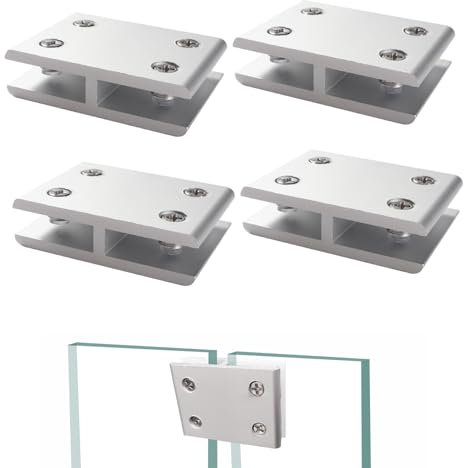 Lyeteung 4 Pezzi 8mm Morsetto in Vetro, Lega di Alluminio Vetro Clip, Supporti per Vetro Regolabili, Clip di Fissaggio in Vetro, Morsetti per Vetro, per Vetri Spessi 3-7 mm, 180 Gradi