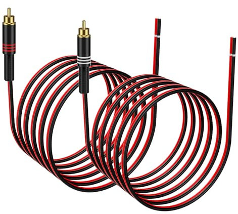 J&D Adaptador RCA a Cable de Altavoz, 2 Piezas 20AWG 3 m, Conector RCA Macho a Cable Desnudo para Reparar Cables de Altavoces, Compatible con Amplificadores, Receptores AV