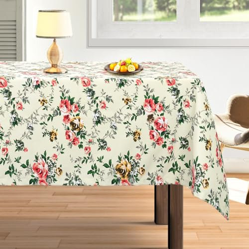 Arquiel Tischdecke Rechteckige Florale, Schwere Baumwolle Tischtuch, Elegant Blumendruck Langlebig Waschbar Tischdeck FüR KüChe Essen Parteien (Beige, 140x180cm)