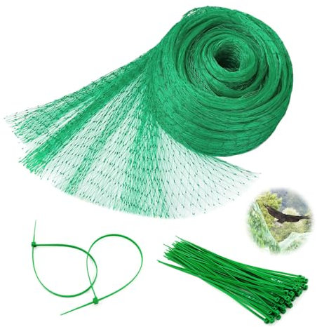 GIDWRIY Rete per Uccelli Protezione 4 X 15 m,Trappola Uccelli Rete Anti Piccioni,Retes Antigrandine per Orto con 50 Fascette Per Cavi,Retes per Proteggere Alberi Da Frutto,Fragola, Ciliegio-Verde
