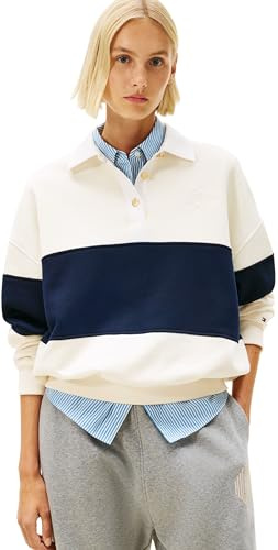 Tommy Hilfiger Damen Gold Btn Rugby Fleece Swtsrt Ww0ww48785 Pullover-Sweatshirt (1er Pack)