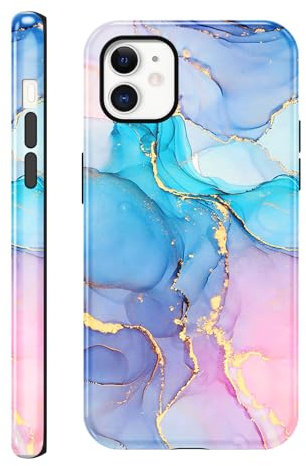Saqmkil Cover for iPhone 11 6.1 inches, Case with Aesthetic Marble Designs Glitter for Girls Women, Thin Silicone TPU + PC Shockproof Anti-Scratch Bumper Protective Case for iPhone 11, Blue-Purple