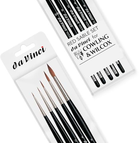 Cowling & Wilcox Exclusive Da Vinci Red Sable Brush Set (5pc) | 100% Harbin Kolinsky Sable Hair | Ideal for watercolour, gouache, miniatures and models