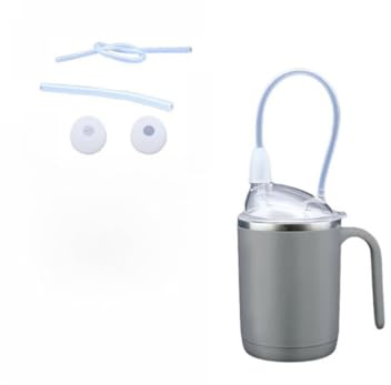 Non Spill Beakers for Elderly - Adult Sippy Cups for The Elderly with Straw and Food Spout, 450ml Leakproof Drinking Cups for Elderly, 304 Stainless Steel, Easy to Use For Bedridden Patients (Gray)