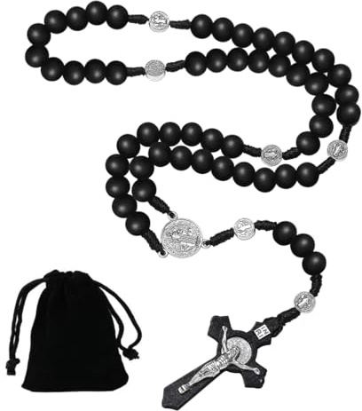 Rosenkranz Kette Jesus Kreuz Kette Rosenkranz Katholisch Jesus Kette Jesus Kreuz Gebetskette Rosary Necklace Für Katholische Christen Religiöse Kommunion Messe Bibel (Schwarz)