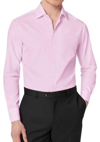 J.VER Men's Fashion Dress Shirts Long Sleeve 4-Way Stretch Business Casual Formal Wedding Prom Work Shirt Pink L
