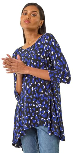 Roman Originals Hanky Hem Tunic Top for Women UK - Ladies Longline Blouse Asymmetric Hemline Casual Slouch Loose 3/4 Sleeves Round Neck Relaxed Comfortable Holiday