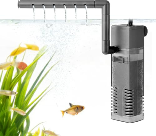 PYPABL Submersible Fish Tank Internal Filter, Mini Aquarium Filter with Water Pump for up to 75L Fish and Shrimp Tank(4W for 10-75L Tank)