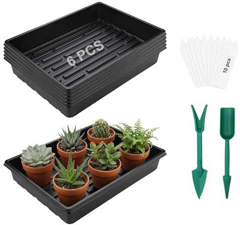 Chicpant 6 Pièce Plateau Semis Réutilisable Plateaux de Culture sans Trous | avec Etiquette Semis pour Légume Fleurs Germination Hydroponique Jardin Serre (6, 39x29x6.5cm)
