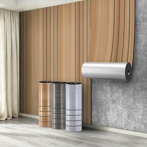 Swehooirt 8 Roll Self Adhesive Thermal Wallpaper 3mm Thick Brown Wood Effect Peel and Stick Wallpaper for Bad Cold Walls Insulating Wall Covering Roll Waterproof Damp Proof Kitchen Bathroom