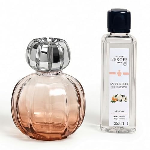 MAISON BERGER Set Lampe Berger Corali Rose – Katalytische Lampe 2-in-1, die parfümiert und hilft, die Luft zu reinigen, mit Nachfüllpack 250 ml / 8,45 fl oz Lady Flower – lackiertes Glas – hergestellt