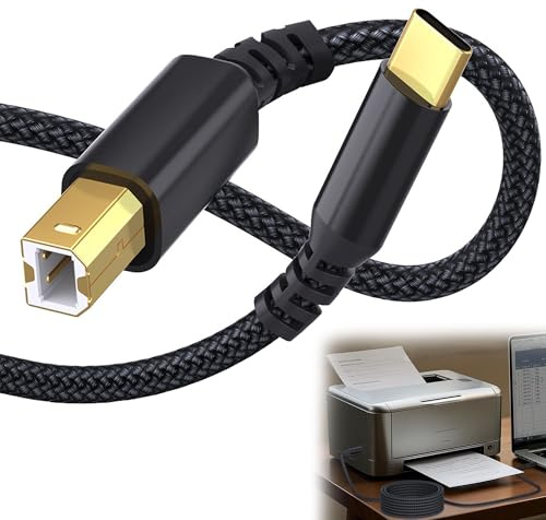 USB B to USB C Cable, 2M Printer Cable, Data Connection, Durable Type C to USB B Piano Keyboard & Printer Cord, Universal Adapter for HP Canon Epson, MacBook, Digital Piano & USB A/B Devices