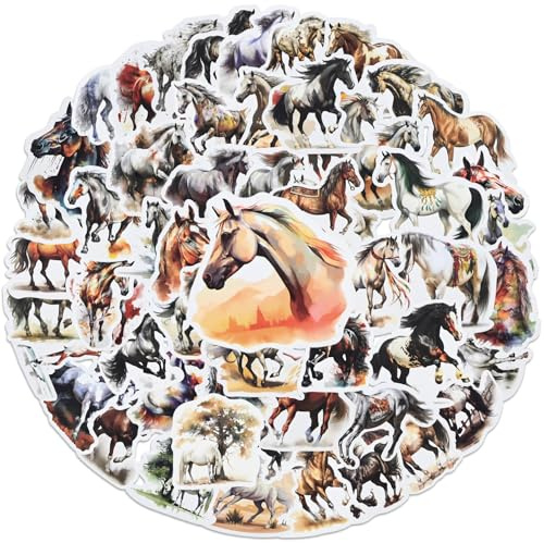 JAXICREY 60 Pcs Horse Stickers, Waterproof Horse Stickers, Horses Sticker for Kids, Animal Sticker for Water Bottle, Skateboard, Scrapbook, Laptop, Phone, Luggage, Car, Girls, Boys Teens and Adults