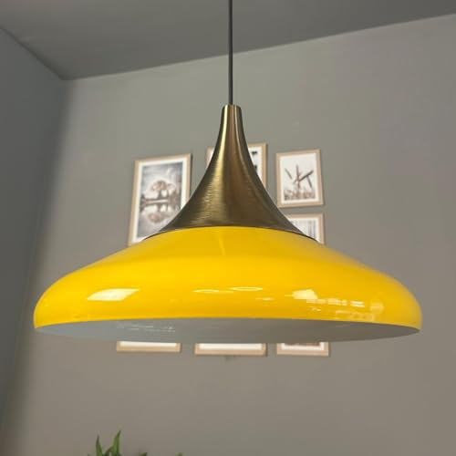 bamyum Hängelampe Paladin Hellgelb Glazend Metall Ø35cm, Lampenschirm Wohnzimmer Industrial Vintage, Pendelleuchte Esstisch, Küchenlampe Hängend