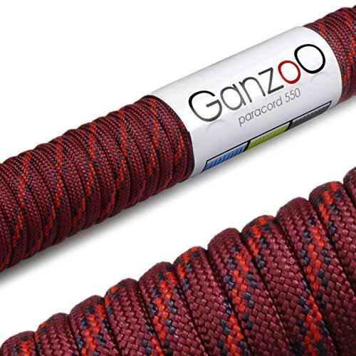 Ganzoo Paracord 550 Seil, Nylon-Polyester, 4mm, Typ 3, 30 Meter, 7 Kernstränge, Outdoor-Schnur, Allzweck-Seil, Hundehalsband, Hundeleine, Armband knüpfen, Camping, Survival - rot schwarz orange