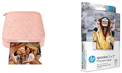 HP Sprocket Portable Photo Printer (Blush Pink) + HP 2x3 Premium Zink Photo Paper (50 Sheets) Compatible with HP Sprocket Portable Photo Printer
