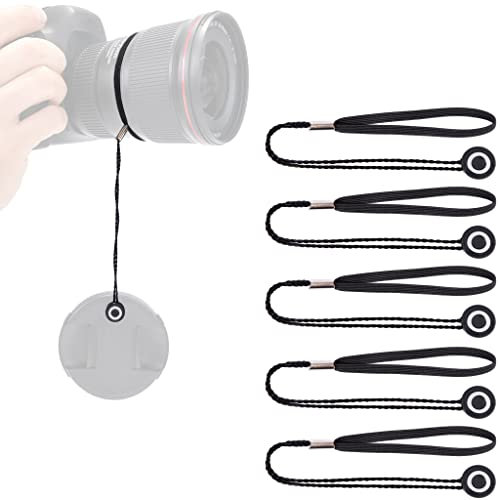 Lens-Aid Soporte para Tapa de Objetivo (Pack de 5 piezes) – Cordón elástico con Clip Adhesivo para Tapas de Lentes – Compatible con Canon, Nikon, Fuji, Olympus, Sigma, Tamron y más
