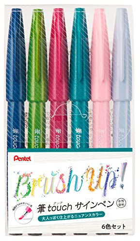 Pentel SES15C-6STB Brush Touch Sign Pen, 6 Color Set B