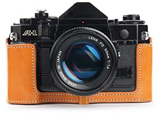 Handmade Genuine Real Leather Half Camera Case Bag Cover for Canon AE-1 AE-1P A-1 (With Handle) Sandy Brown color