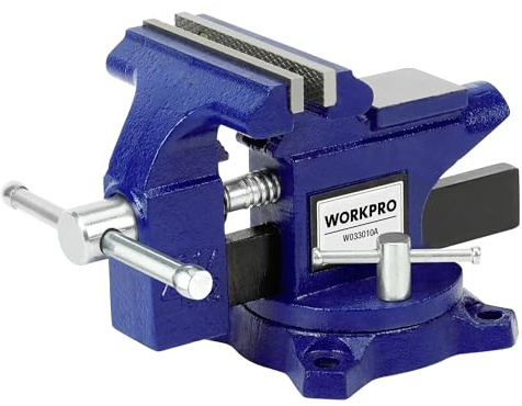 WORKPRO Bench Vise, 4-1/2 Vice for Workbench, Utility Combination Pipe Home Vise, Swivel Base Bench for Woodworking