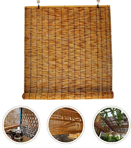 Rollos zum Aufrollen für den Außenbereich, Schilfrohr, Bambusvorhang, feuchtigkeitsbeständig/wasserdicht, Sichtschutz, Raffrollo, handgewebt, 125 x 225 cm