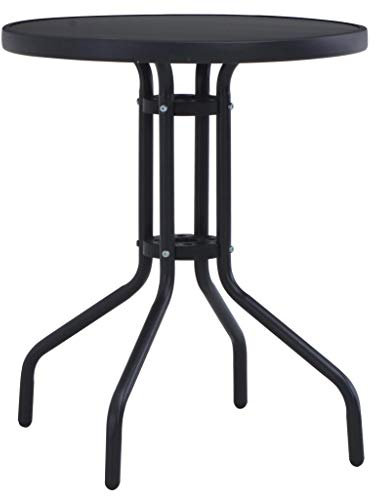 SKM Mesa de jardín negra 80 cm de acero y cristal