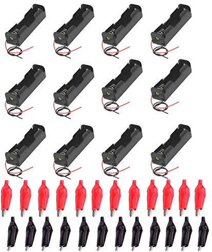 GTIWUNG 12 Pièces 3.7V 18650 Support de Batterie avec Wire Leads + 24 Pièces Pinces Crocodiles +1 Pz 18650 Boîte à Piles en Plastique