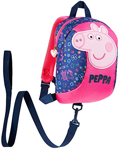 Peppa Wutz Kinderrucksack Mädchen mit Leine, Kleinkind Zügeln und Baby Lauflernhilfe Rucksack Klein 1-4 Jahre (Navy/Rosa)
