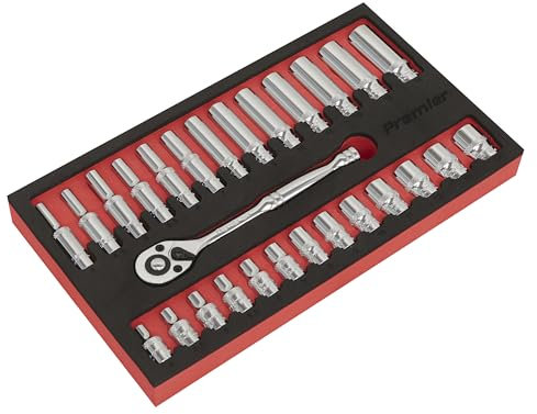Sealey AK66721 27pc 1/4Sq Drive Ratchet Wrench & Socket Set