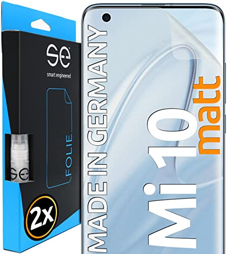 smart engineered 2x se® 3D SCHUTZFOLIE Entspiegelt für Xiaomi Mi 10,Anti-Staub, 100% Fingerabdruck & FaceID kompatibel, einfache blasenfreie Installation, Ultra-Klar, Stoß-Kratzfest, aus Deutschland
