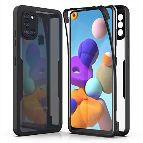 AICEK Kompatibel mit Samsung Galaxy A21s Hülle, 360 Grad Full Body Handyhülle für Galaxy A21s TPU Case Bumper mit Displayschutz Schutzfolie Stoßfest Schutzhülle Schwarz