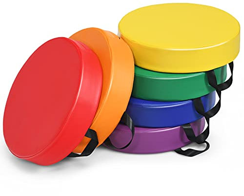 DREAMADE Lot de 6 Coussins de Chaise pour Enfant, Coussins de Sol Multicolores avec Poignées, Convient aux Jardins d'enfants,Terrains de Jeux,Loisirs Intérieurs et Extérieurs, 38X38CM (Ronds)