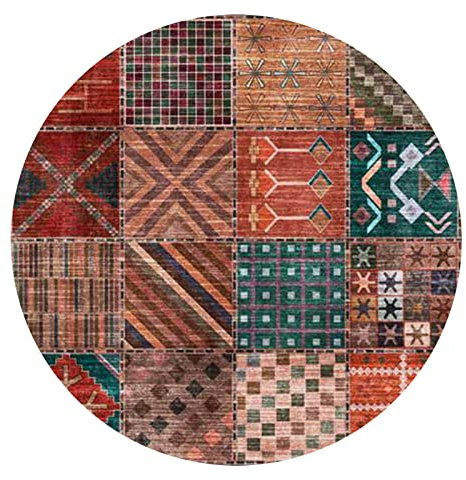 Designer Teppich Rund Kurzflor Moderner Orientteppich Klassisch Gemustert Ornamente für Wohnzimmer Schlafzimmer Kinderzimmer,Rotes mehrfarbiges Patchwork geometrisch,Round ø200cm