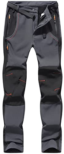 DAFENP Pantalon Ski Randonnee Homme Imperméable de Travail Hiver Montagne Softshell Chaud Doublé Polaire Outdoor MSKZ21035M-DarkGrey1-L