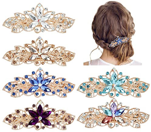 6 Stück ausgefallene zarte Schmucksteine, Strasssteine, glitzernde Blume, französische Haarspangen, Metall-Haarspangen, Dutt, Chignon, gedrehte Haarnadeln, Pferdeschwanz-Halter, Kopfschmuck, Zubehör