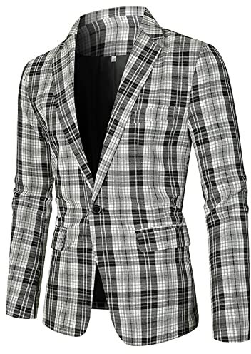 EACH WOMEN Herren Slim Fit Check Blazer Plaid Tweed One Button Business Freizeitjacke Einreiher Tailored Fit Blazer Anzug