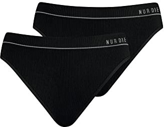 Nur Die 2er Pack Retro Slip Mehrfarbig sportlich Unterhosen aus Baumwolle Unterwäsche Damen, schwarz, M