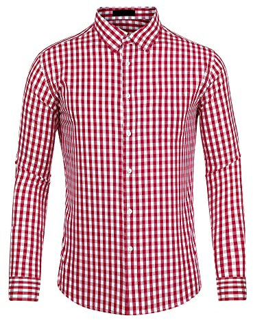 Lars Amadeus Chemise à Carreaux pour Hommes Coupe régulière Boutonnée Manches Longues Robe Chemises à Carreaux Rouge Blanc M