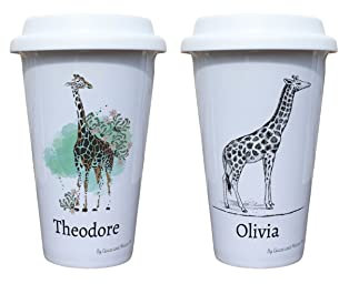 Giraffe Travel Mug Personalised - Gift for Safari Lover - Personalised Zoo Wild Animal Thermal Ceramic Insulated Travel Mug (Theodore)