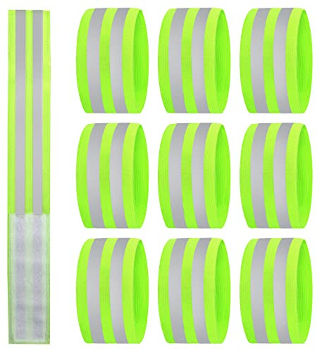 BELIHOME Reflektierenden Bändern, 10 Stück Reflektierendes Sicherheitsarmband, Reflektor-Sicherheitsband für Outdoor-Joggen Hosenclip-Fahrrad Wandern Motorradfahren