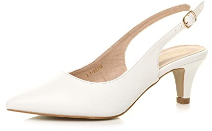 AJVANI Womens Ladies Low mid Heel 50s Slingback Buckle Pointed Court Shoes Size